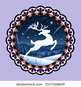A majestic reindeer silhouette stands out against the starry night sky, exuding grace and power.
