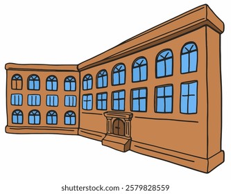 A majestic rich mahogany library Cartoon, Hand drawing illustration, perfect for academic settings, literary themes, and historical cityscapes.