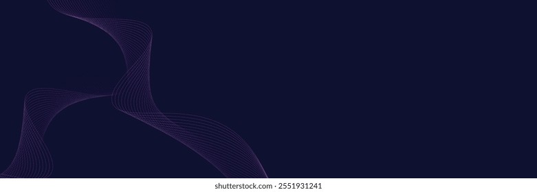 Majestic Royal Purple and Midnight Blue Particle Flowing Wave Design, Ideal for Dynamic Tech Backgrounds and Futuristic Visual Interfaces, Perfect for Luxury Branding and High-End Visual Content