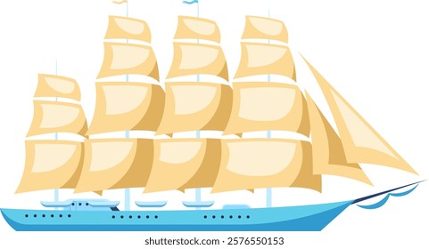 Majestic sailing ship navigating the open waters, propelled by the wind filling its numerous sails, evokes a sense of adventure and exploration