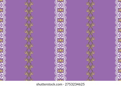 A majestic seamless pattern showcasing diagonal vines of citrine-yellow Kanok scrolls and emerald-green four-petal flowers on a professional olive brown background.