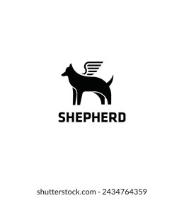 Majestic Shepherd King Silhouette with Eagle Wings like Griffin logo design