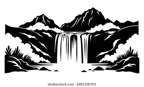 Majestic Silhouette of a Waterfall