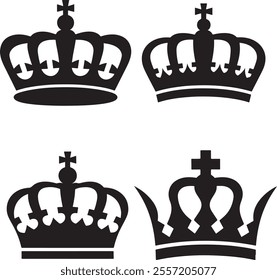 Majestic Silhouettes: A Diverse Collection of Royal Crown Designs Symbolizing Power, Authority, and Luxury Crown vector collection, royal luxury symbols, black crown silhouettes, diverse crowns design