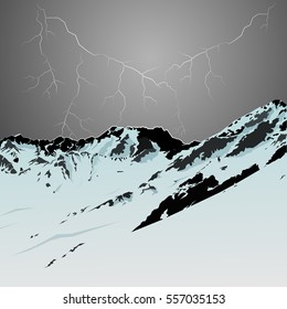 Majestic slope & lightning b&w