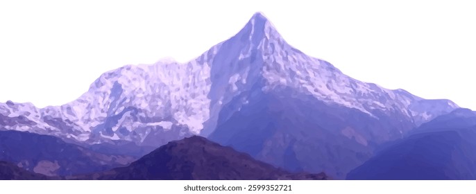 Majestic Snow-Capped Mountain Peak in a Digital Watercolor Art Style