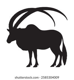 Majestic Solid Black Addax Silhouette for Logos and Branding - Addax Vector - Addax Illustration