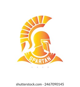 Majestic Spartan Helmet Logo with Elegant Ribbon - Symbolizing Valor and Honor in Battle