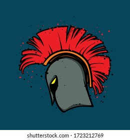 Majestic spartan helmet with red mohawk hair. Strong army vector concept. Strength symbol illustration