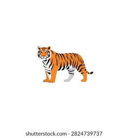 Majestic Standing Bengal Tiger Vector Illustration with Flat Design Isolated on White Background