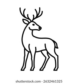 Majestic standing deer vector illustration. Editable stroke.