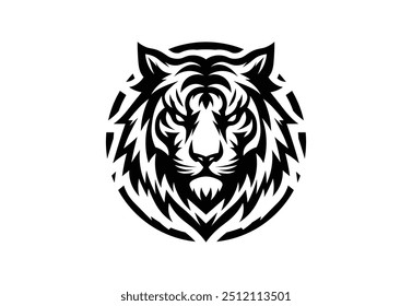 Majestic Tiger Head Logo in Circle - Monochrome Tribal Design