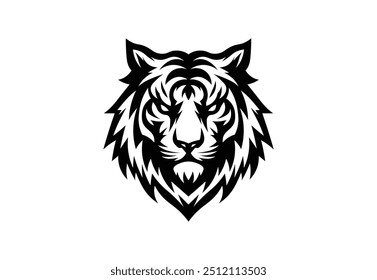 Majestic Tiger Head Logo - Monochrome Tribal Design