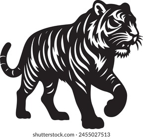 Majestic Tiger Silhouette. Strength and Elegance black vector illustration 