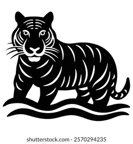 Majestic tiger silhouette in water vector icon