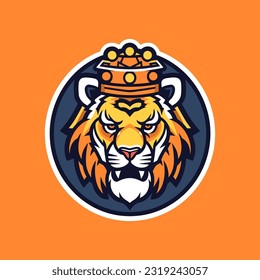 Majestic tiger wearing a crown hand drawn logo illustration capturing strength and beauty. Perfect for bold and fierce brand identities