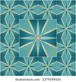 Majestic tile design for interior decoration in green and gold color vector