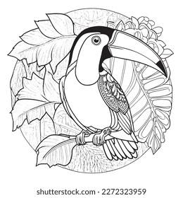 Una majestuosa ilustración toscana en una composición elegante. Páginas de libros de coloreo para adultos realizadas a mano libre con doodle y elementos Zentangle., Ilustración vectorial