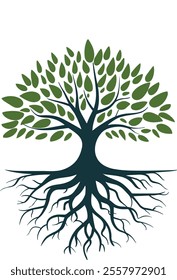 Majestic Tree with Intertwined Roots and Dense Green Canopy vector design