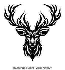 Majestic Tribal Deer Head – Detailed Stag Vector Illustration