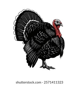 Majestic Turkey Illustration, Turkey With a Red Bow Standing on a White Background-transparent.