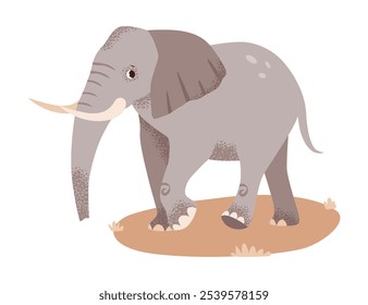 Majestic, elefante preso. Selvagem selvagem animal. Caractere de savana vetorial plano isolado em fundo branco.