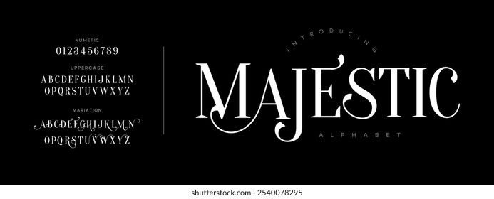 Majestic typography beauty fashion elegant minimalist serif italic fonts decorative wedding vintage retro logos. Minimal luxury font alphabet logo. Vector illustration