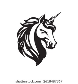 Majestic Unicorn Head Black and White Art