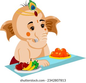 Majestic Vector Illustration Depicting the Reverence, Rituals, and Joyous Festivities Surrounding the Birth of Lord Ganesha, the Elephant-Headed God, Amidst a Vibrant Atmosphere of Devotion, Tradition