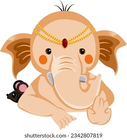 Majestic Vector Illustration Depicting the Reverence, Rituals, and Joyous Festivities Surrounding the Birth of Lord Ganesha, the Elephant-Headed God, Amidst a Vibrant Atmosphere of Devotion, Tradition