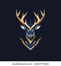 A majestic vector illustration of a modern and sleek deer with long, curved horns. The deer's body is portrayed with clean lines and smooth curves, giving it an elegant and sophisticated look. The log