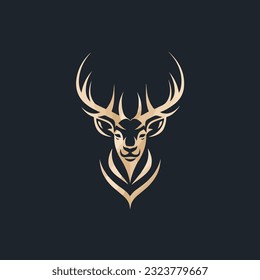 A majestic vector illustration of a modern and sleek deer with long, curved horns. The deer's body is portrayed with clean lines and smooth curves, giving it an elegant and sophisticated look. The log