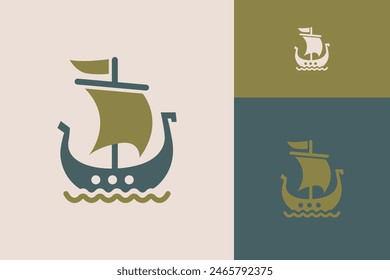 Majestic Viking Long Ship Logo Sailing Rough Seas