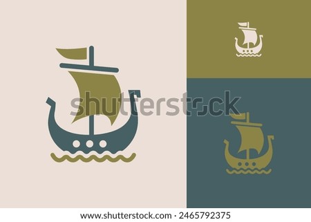Majestic Viking Long Ship Logo Sailing Rough Seas