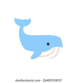 A majestic whale gliding through the ocean, illustrated with a gentle curve and smooth body in a flat design style. Suitable for serene marine visuals, ocean awareness campaigns.