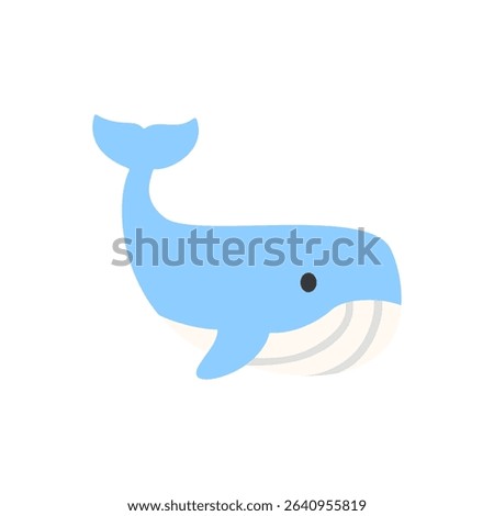 A majestic whale gliding through the ocean, illustrated with a gentle curve and smooth body in a flat design style. Suitable for serene marine visuals, ocean awareness campaigns.