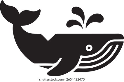 Majestic Whale Illustration A Minimalist Aquatic Icon with Splashing Water Feature