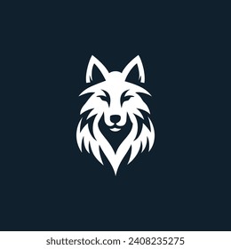 Majestic White Wolf Silhouette Emblem on Deep Blue Background Depicting Strength and Wilderness