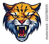A majestic wildcat mascot, embodying the spirit of a sports team, its muzzle roaring with intensity, showcasing a combination of both duck and wild animal features, with a focused expression and athle