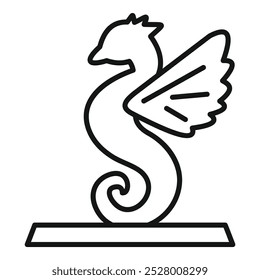 Majestic winged seahorse standing on a pedestal, depicted in a simple and elegant line art style