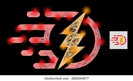 Majestic wire frame electrical power with light spots on a black background. Light vector structure based on electrical power symbol, with hatched network and light spots.