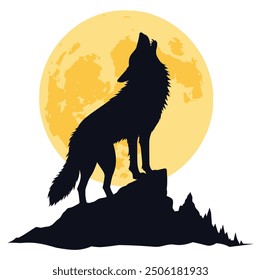 Majestic Wolf Howling Silhouette Capturing Wild and Powerful Energy | Nature-Inspired and Striking Design | Flat Vector Illustration