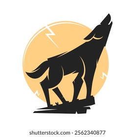 Majestic Wolf Howling Silhouette Capturing Wild and Powerful Energy Nature-Inspired and Striking Design Flat Vector Illustration