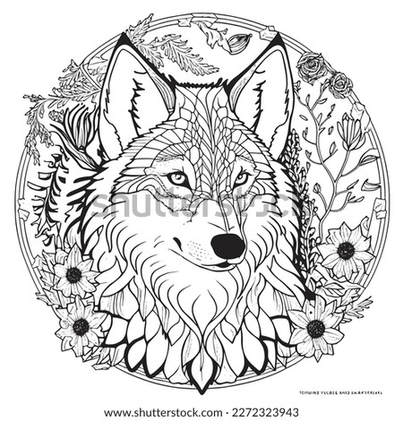 A majestic Wolf illustration in a stylish composition. Adult coloring book pages made freehand with doodle and Zentangle elements., Vector  illustration