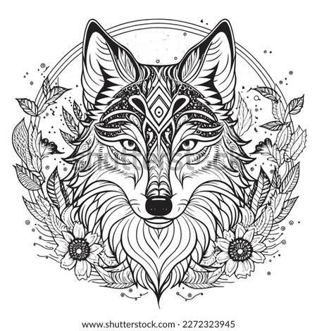A majestic Wolf illustration in a stylish composition. Adult coloring book pages made freehand with doodle and Zentangle elements., Vector  illustration