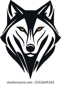 A majestic wolf's head or full-body silhouette incorporated into a modern, abstract logo design, featuring bold lines