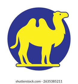 Majestic Yellow Camel Stands Against a Deep Blue Circle