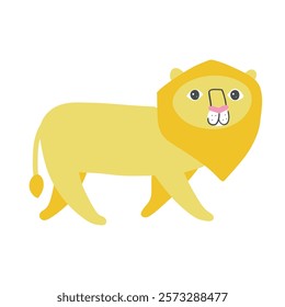 Majestic yellow lion with a bold mane in a cheerful design. Vibrant and playful illustration ideal for safari, wildlife, or creative nature themes.