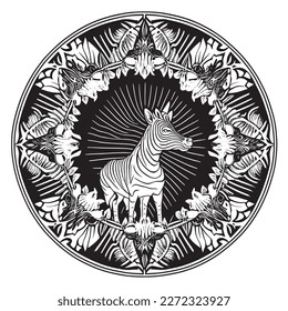 A majestic Zebra illustration in a stylish composition. Adult coloring book pages made freehand with doodle and Zentangle elements., Vector  illustration