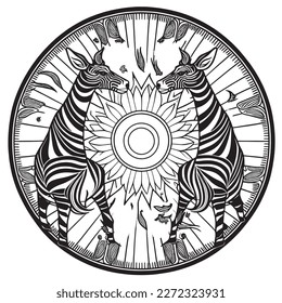 A majestic Zebra illustration in a stylish composition. Adult coloring book pages made freehand with doodle and Zentangle elements., Vector  illustration
